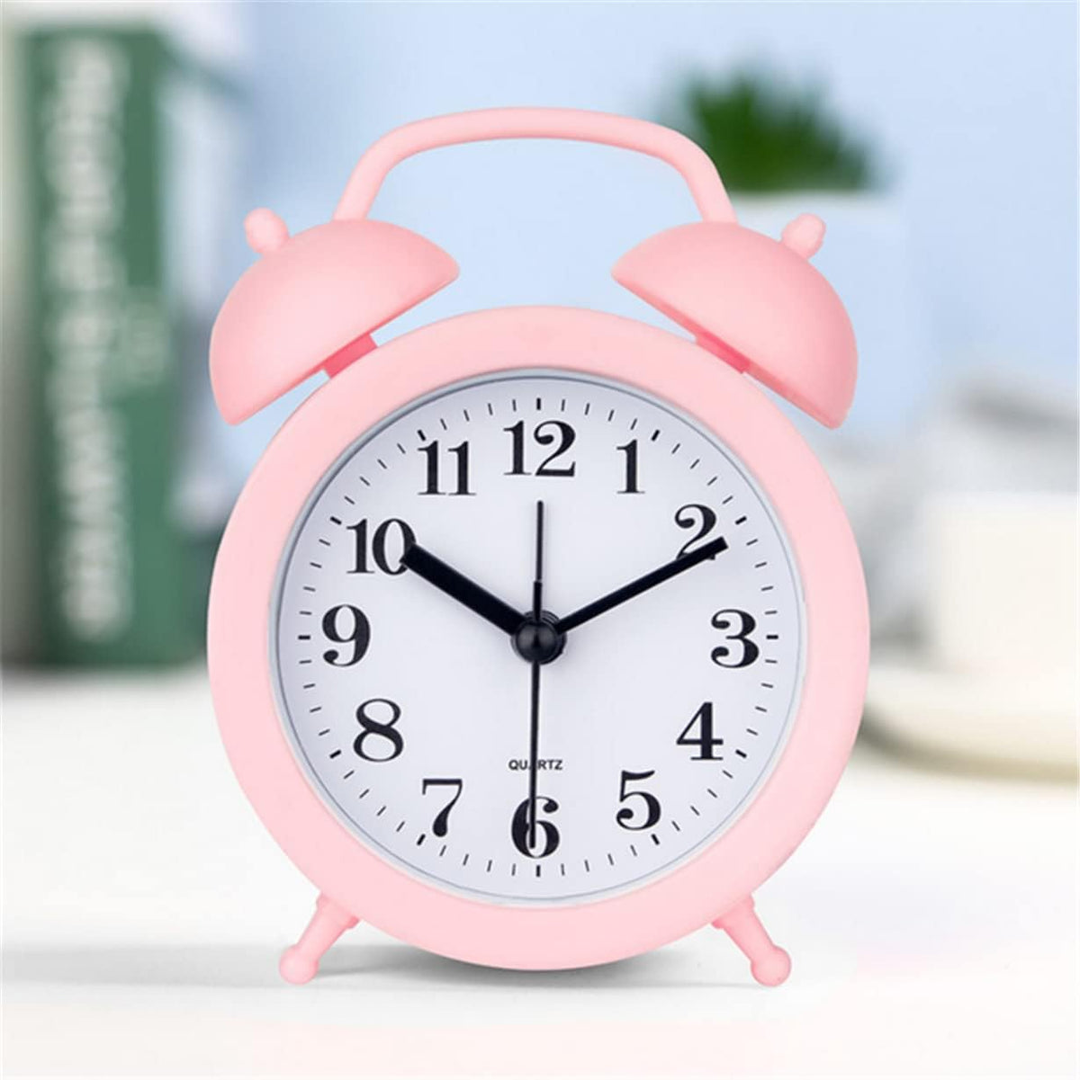 Kids Alarm Clock - Double Bell Classic Home Cute Battery Operated Analog Mini Round Bedside Desk Alarm Clock - Pink