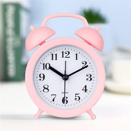 Kids Alarm Clock - Double Bell Classic Home Cute Battery Operated Analog Mini Round Bedside Desk Alarm Clock - Pink