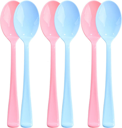 50 Pcs Pink and Blue Plastic Spoons Heavy Duty Plastic Cutlery Sets 25 Pink and 25 Blue Spoons for Birthday Baby Shower Gender Reveal