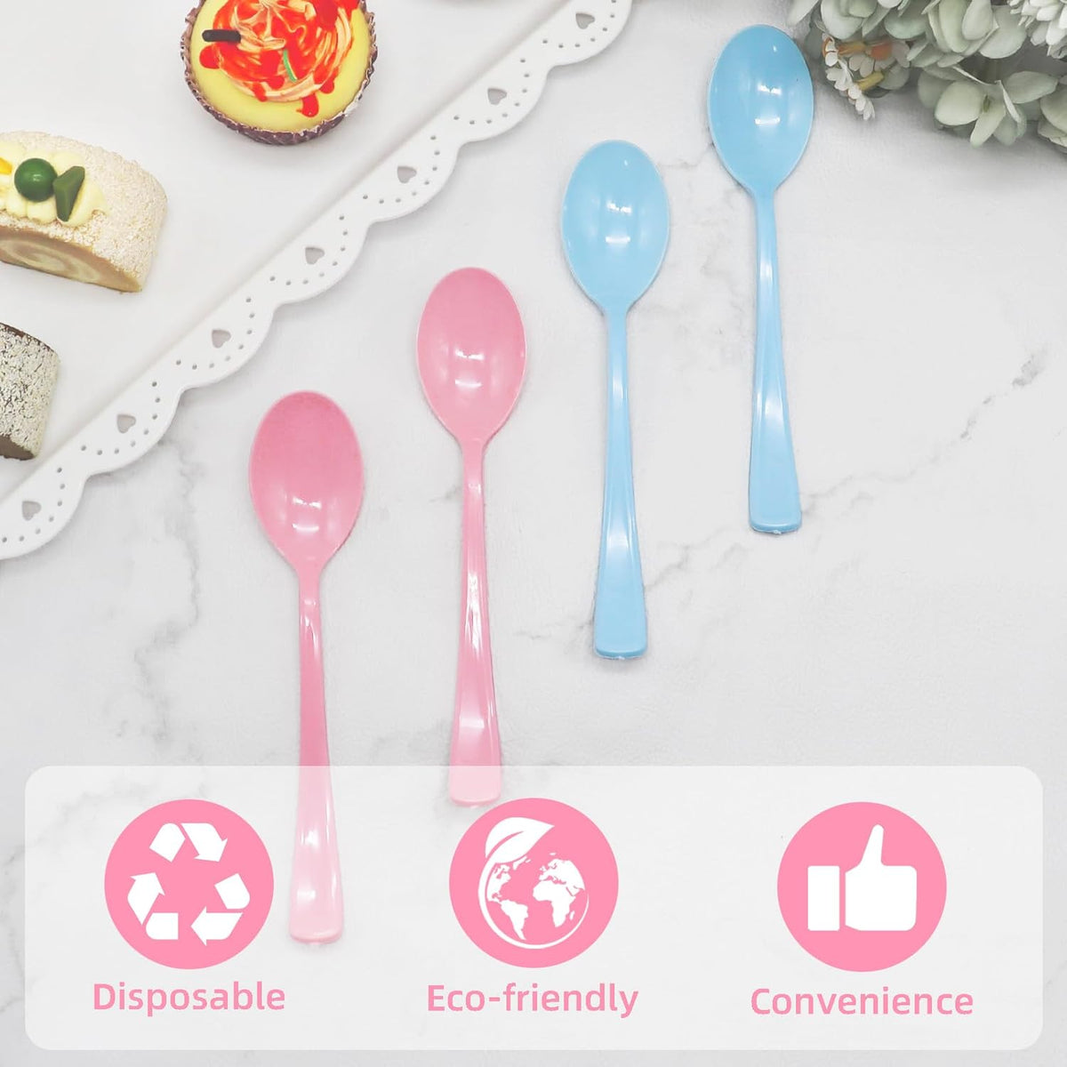 50 Pcs Pink and Blue Plastic Spoons Heavy Duty Plastic Cutlery Sets 25 Pink and 25 Blue Spoons for Birthday Baby Shower Gender Reveal