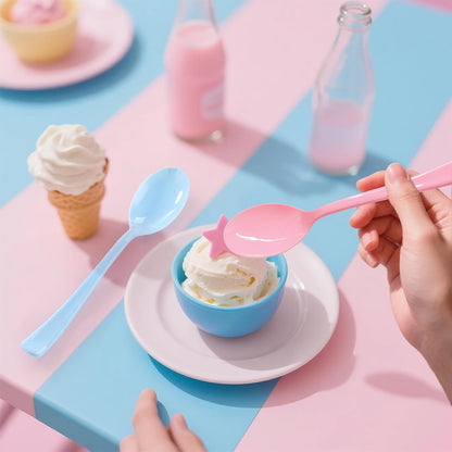 50 Pcs Pink and Blue Plastic Spoons Heavy Duty Plastic Cutlery Sets 25 Pink and 25 Blue Spoons for Birthday Baby Shower Gender Reveal