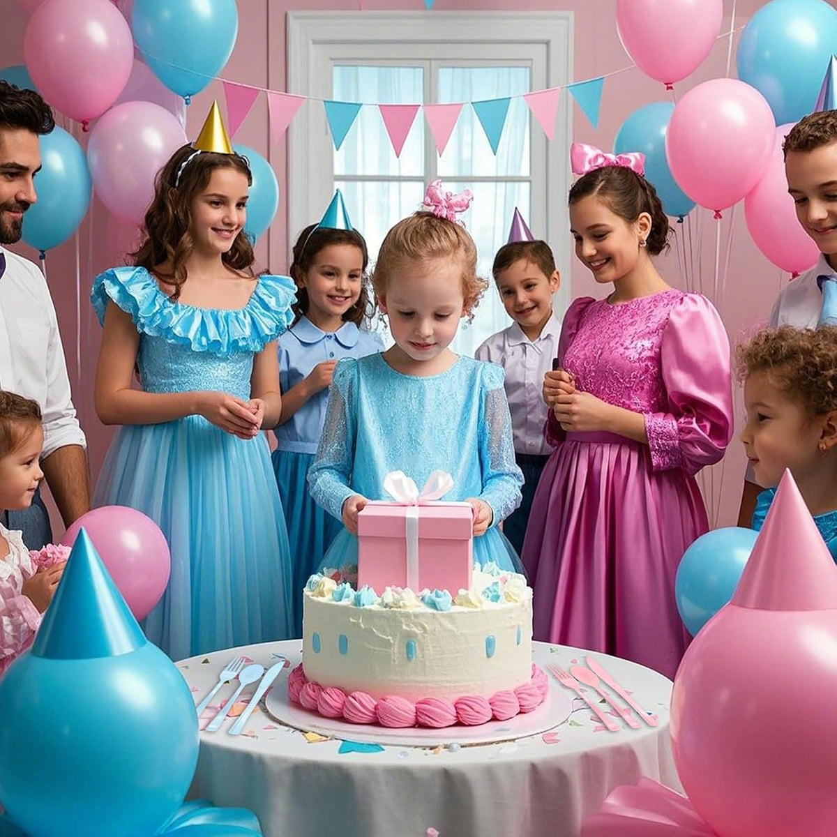 50 Pcs Pink and Blue Plastic Spoons Heavy Duty Plastic Cutlery Sets 25 Pink and 25 Blue Spoons for Birthday Baby Shower Gender Reveal
