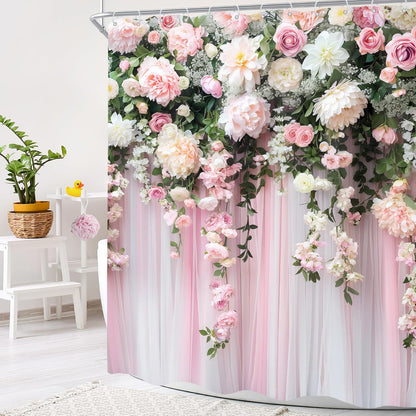 Pink Girly Spring Blossom Romantic Flower Girls Bathroom Shower Curtain Set