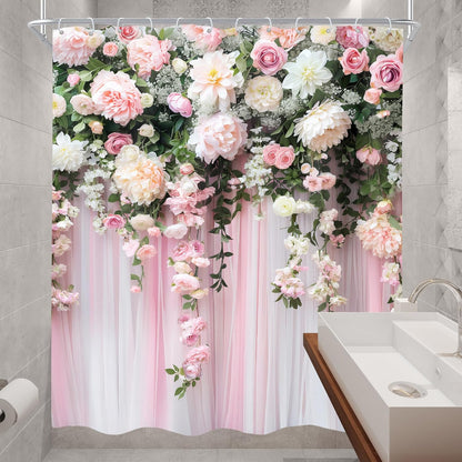 Pink Girly Spring Blossom Romantic Flower Girls Bathroom Shower Curtain Set