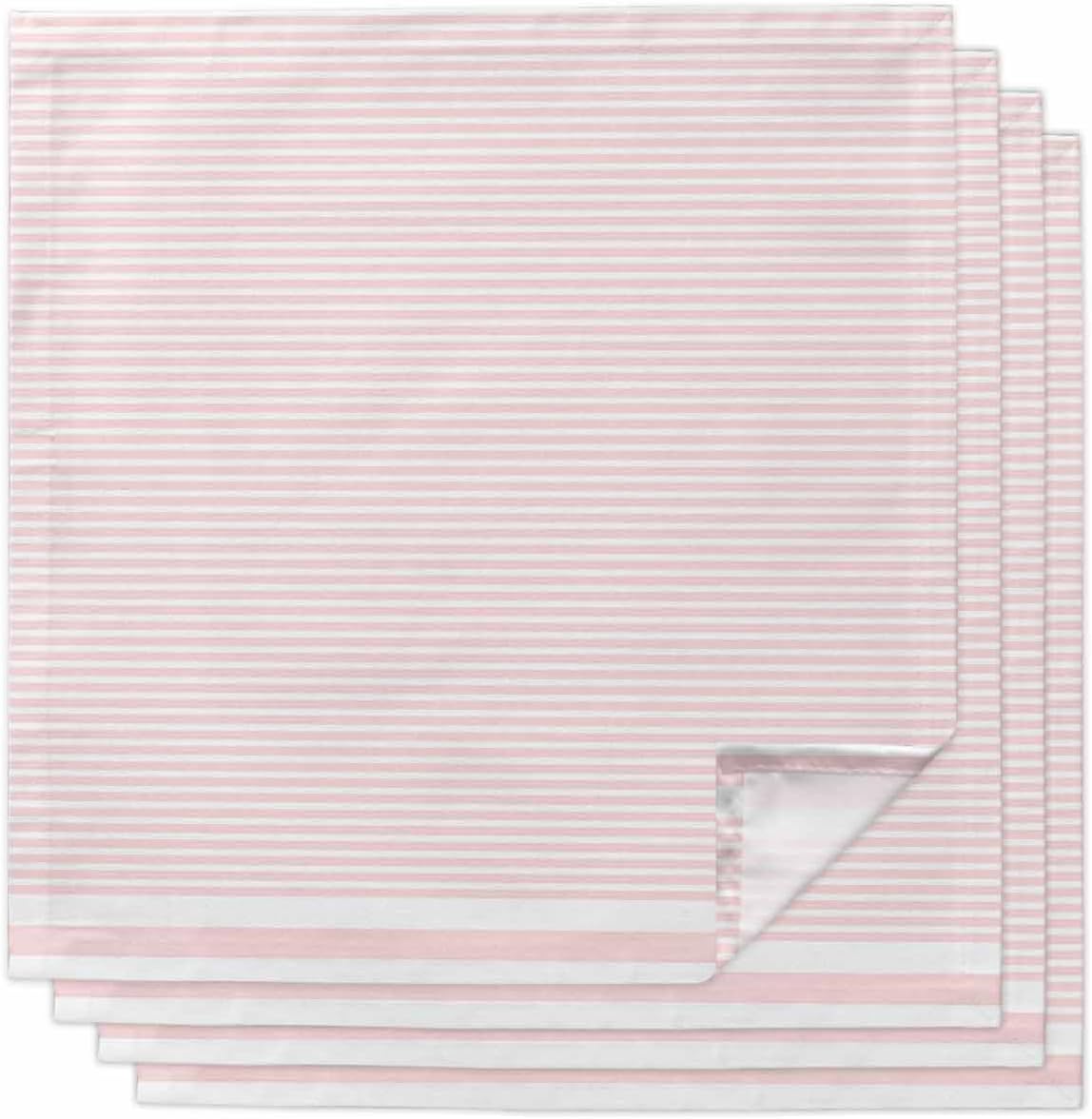 Farmhouse Pink White Striped Cloth Napkins Set of 4 Reusable Dinner Napkins, Modern Stripes Cocktail Napkin Washable Table Napkins for Wedding/Holiday Party/Baby Shower 20"x20"