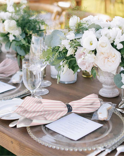 Farmhouse Pink White Striped Cloth Napkins Set of 4 Reusable Dinner Napkins, Modern Stripes Cocktail Napkin Washable Table Napkins for Wedding/Holiday Party/Baby Shower 20"x20"