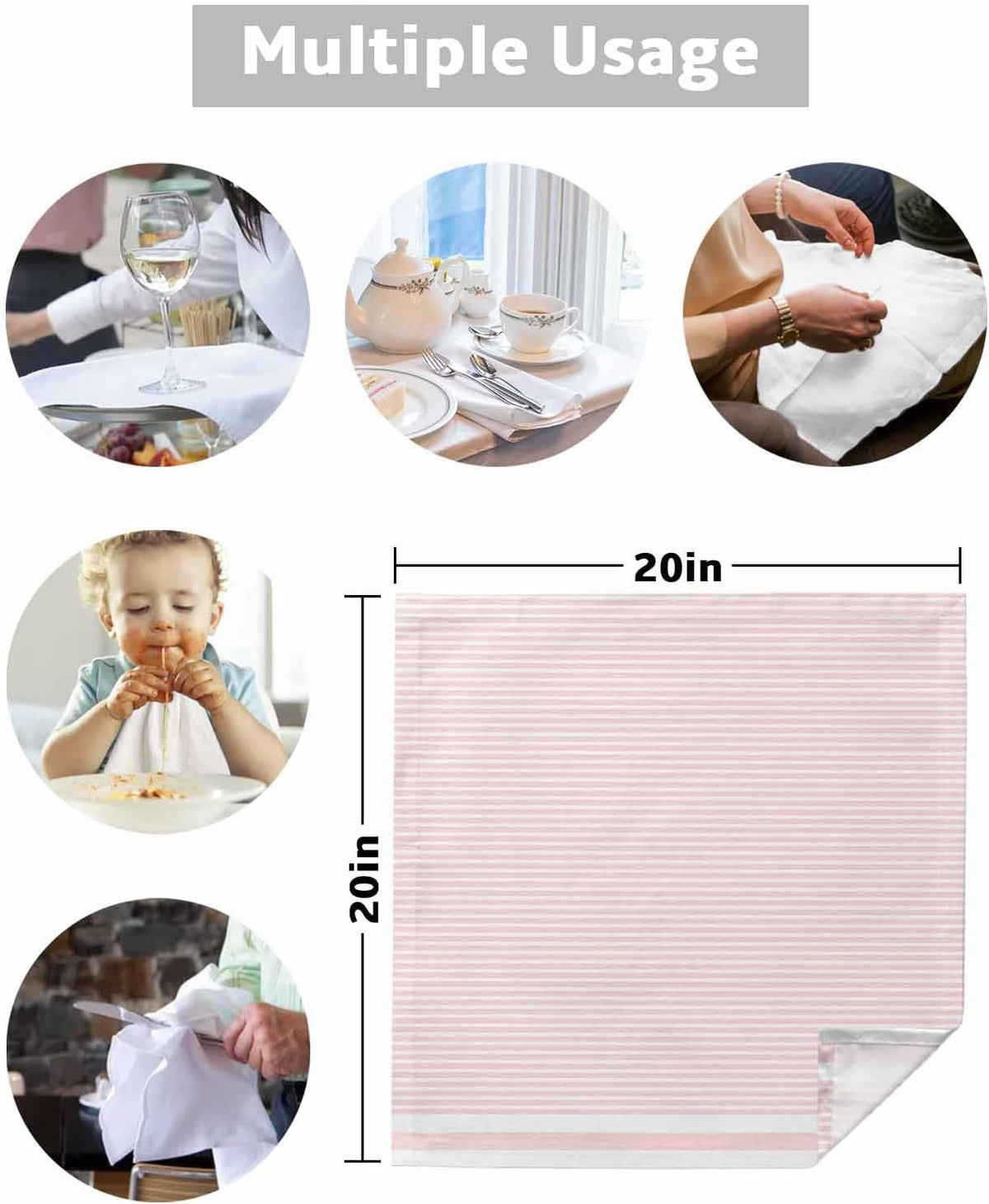 Farmhouse Pink White Striped Cloth Napkins Set of 4 Reusable Dinner Napkins, Modern Stripes Cocktail Napkin Washable Table Napkins for Wedding/Holiday Party/Baby Shower 20"x20"