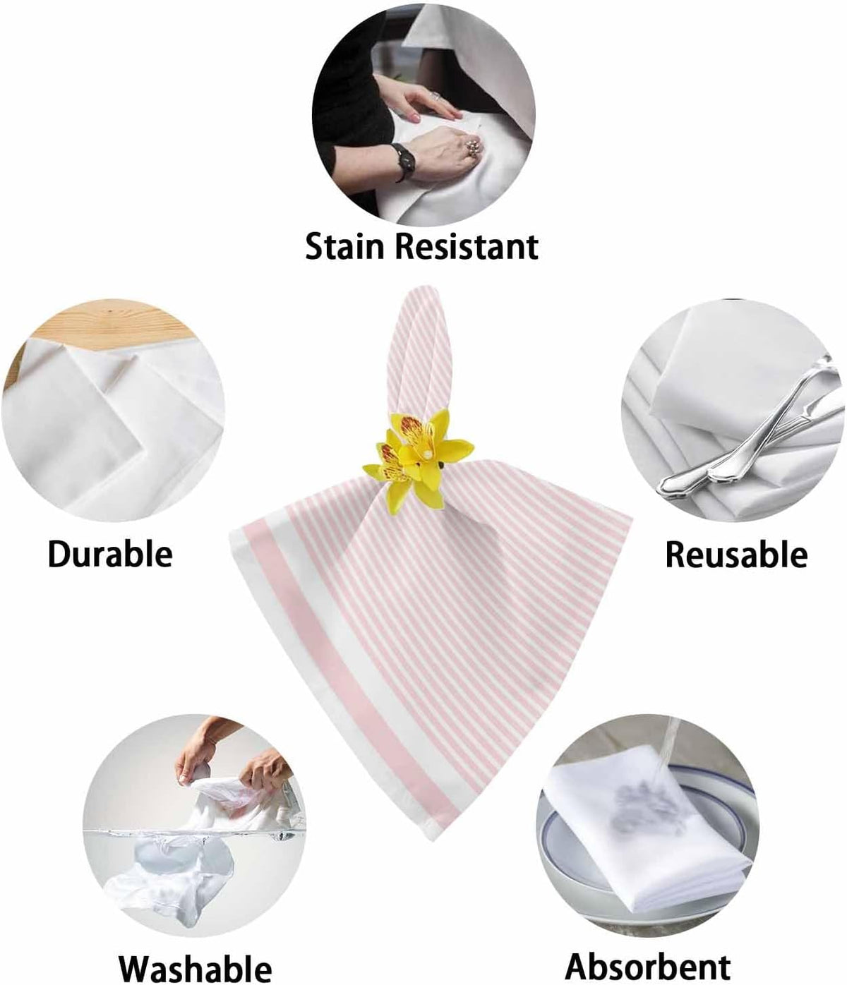Farmhouse Pink White Striped Cloth Napkins Set of 4 Reusable Dinner Napkins, Modern Stripes Cocktail Napkin Washable Table Napkins for Wedding/Holiday Party/Baby Shower 20"x20"