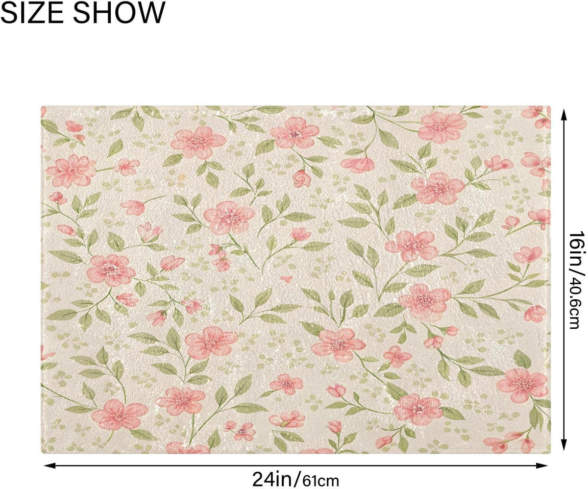 Watercolor Flowers Pink Bathroom Mat Rug 24" x 16" Non Slip Super Absorbent Quick Dry Bath Mats for Bathtub Fluffy Rugs