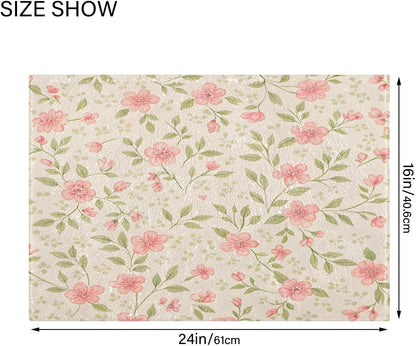 Watercolor Flowers Pink Bathroom Mat Rug 24" x 16" Non Slip Super Absorbent Quick Dry Bath Mats for Bathtub Fluffy Rugs