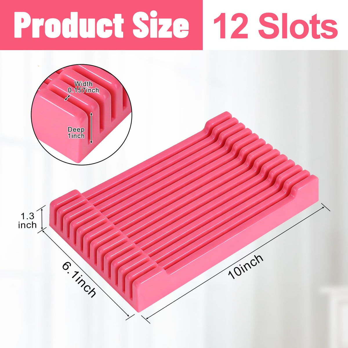 10 Inch Large-Sized Quilting Rulers Holder,12 Slot Ruler Holder Organizer and Storage,Sewing Supplies Storage for Home Office Sewing Room Desk（1 Pack-Pink）