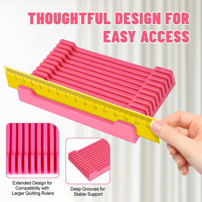 10 Inch Large-Sized Quilting Rulers Holder,12 Slot Ruler Holder Organizer and Storage,Sewing Supplies Storage for Home Office Sewing Room Desk（1 Pack-Pink）