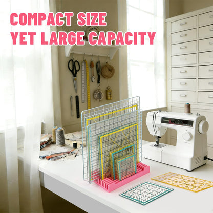 10 Inch Large-Sized Quilting Rulers Holder,12 Slot Ruler Holder Organizer and Storage,Sewing Supplies Storage for Home Office Sewing Room Desk（1 Pack-Pink）