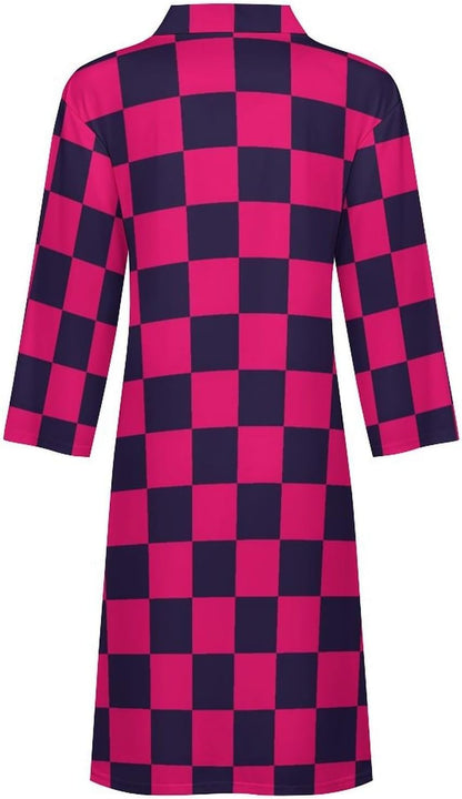 Navyblue Pink Checkered Print Robes for Men Women, Soft Bathrobe Long Men Womens Robes Lightweight Cozy Bath Robe