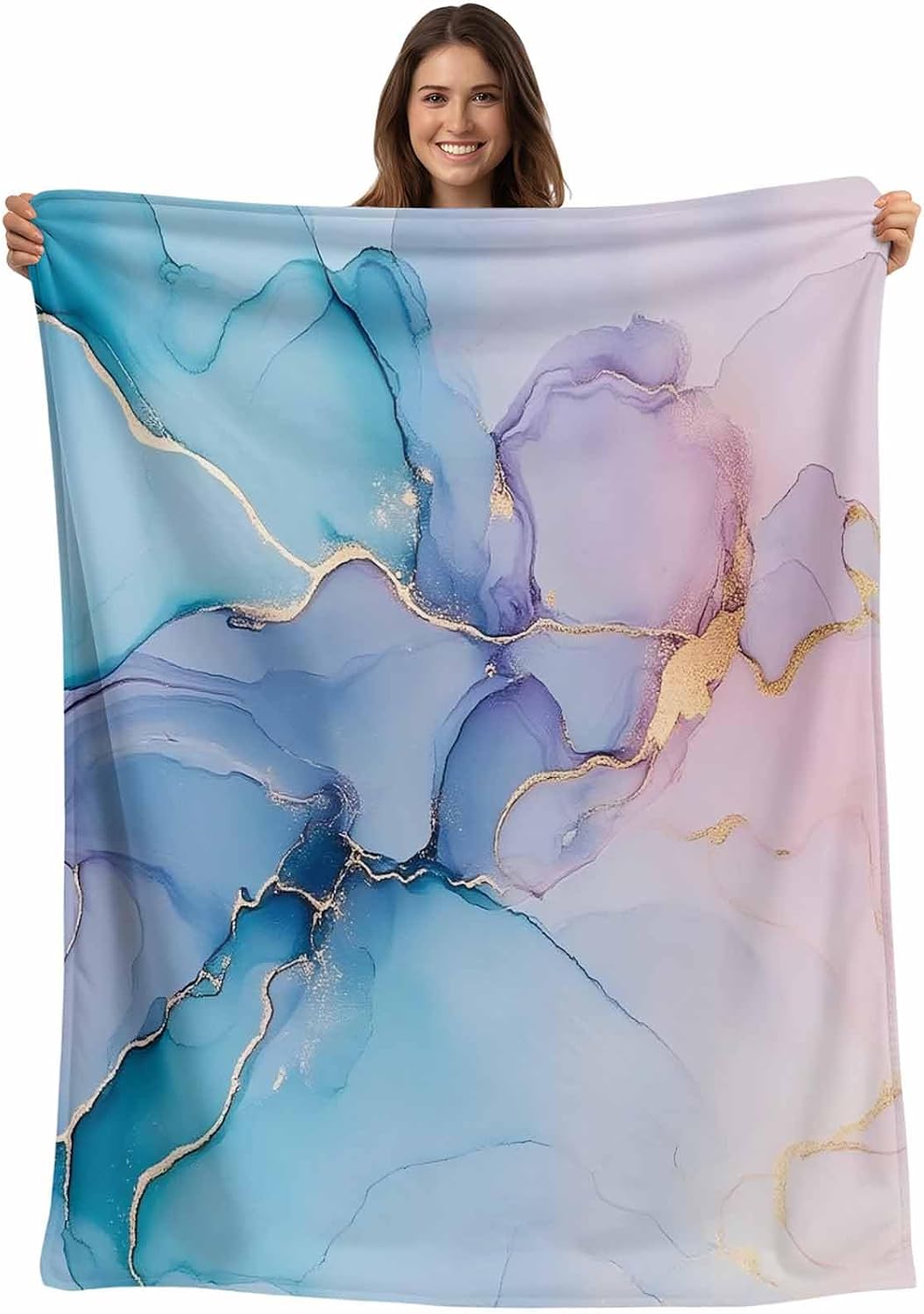 Throw Blanket for Couch Turquoise Abstract Marble Texture Soft Cozy Fluffy Fleece Blankets and Throws for Bed,Sofa,Travel， 30x40 Inches, Modern Pink Gradient