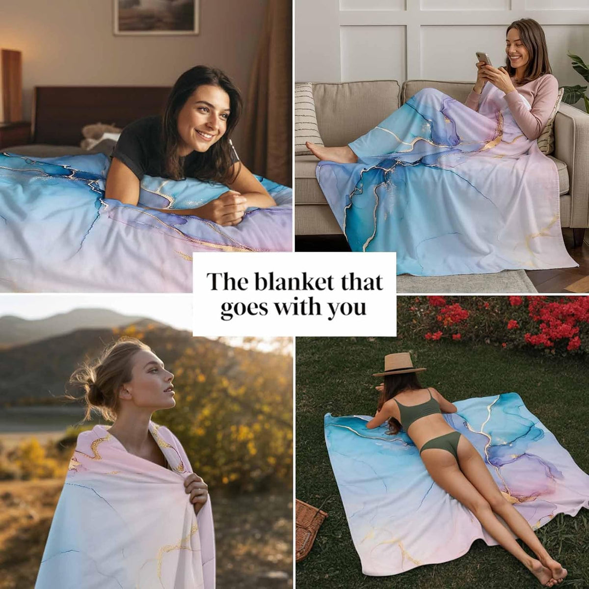 Throw Blanket for Couch Turquoise Abstract Marble Texture Soft Cozy Fluffy Fleece Blankets and Throws for Bed,Sofa,Travel， 30x40 Inches, Modern Pink Gradient