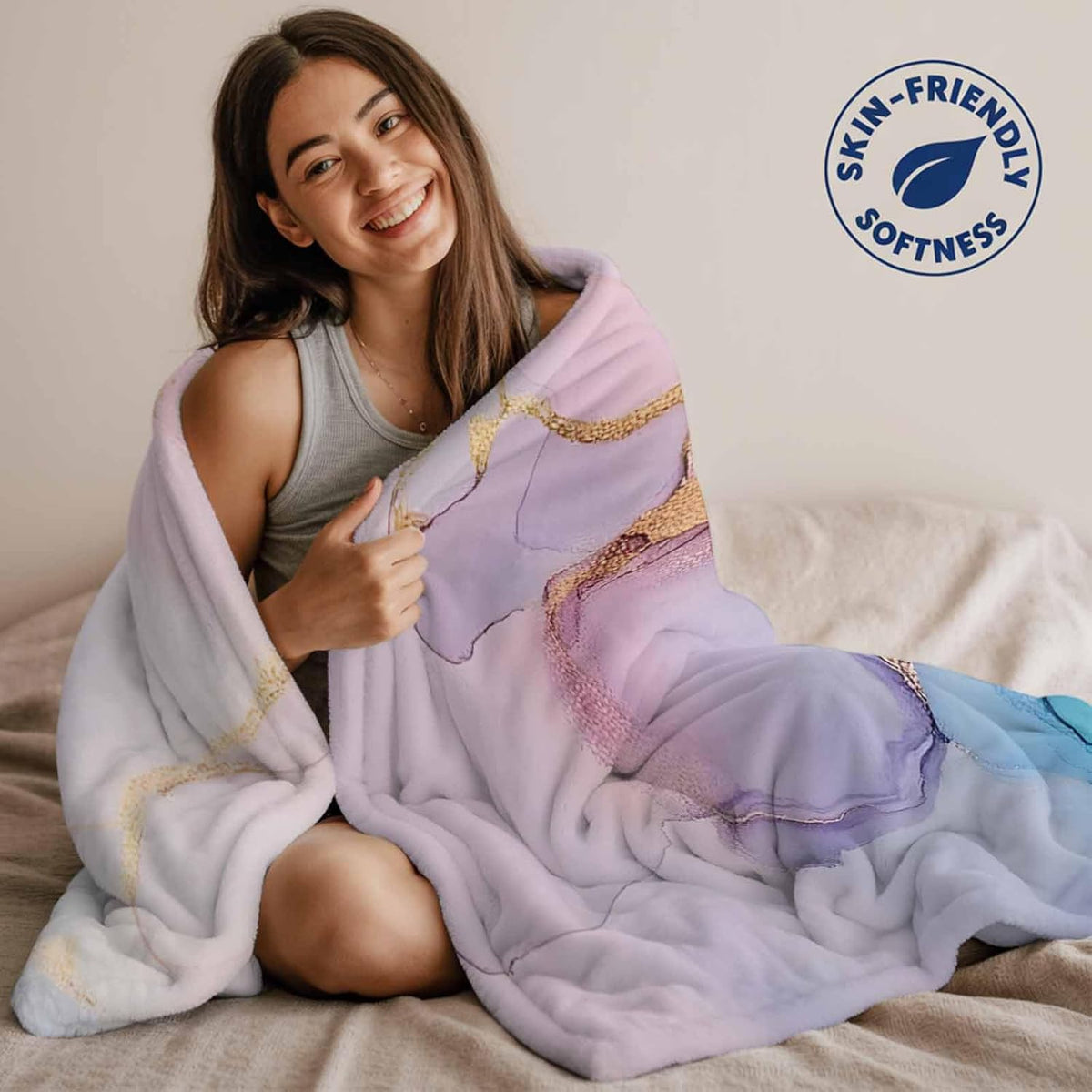 Throw Blanket for Couch Turquoise Abstract Marble Texture Soft Cozy Fluffy Fleece Blankets and Throws for Bed,Sofa,Travel， 30x40 Inches, Modern Pink Gradient