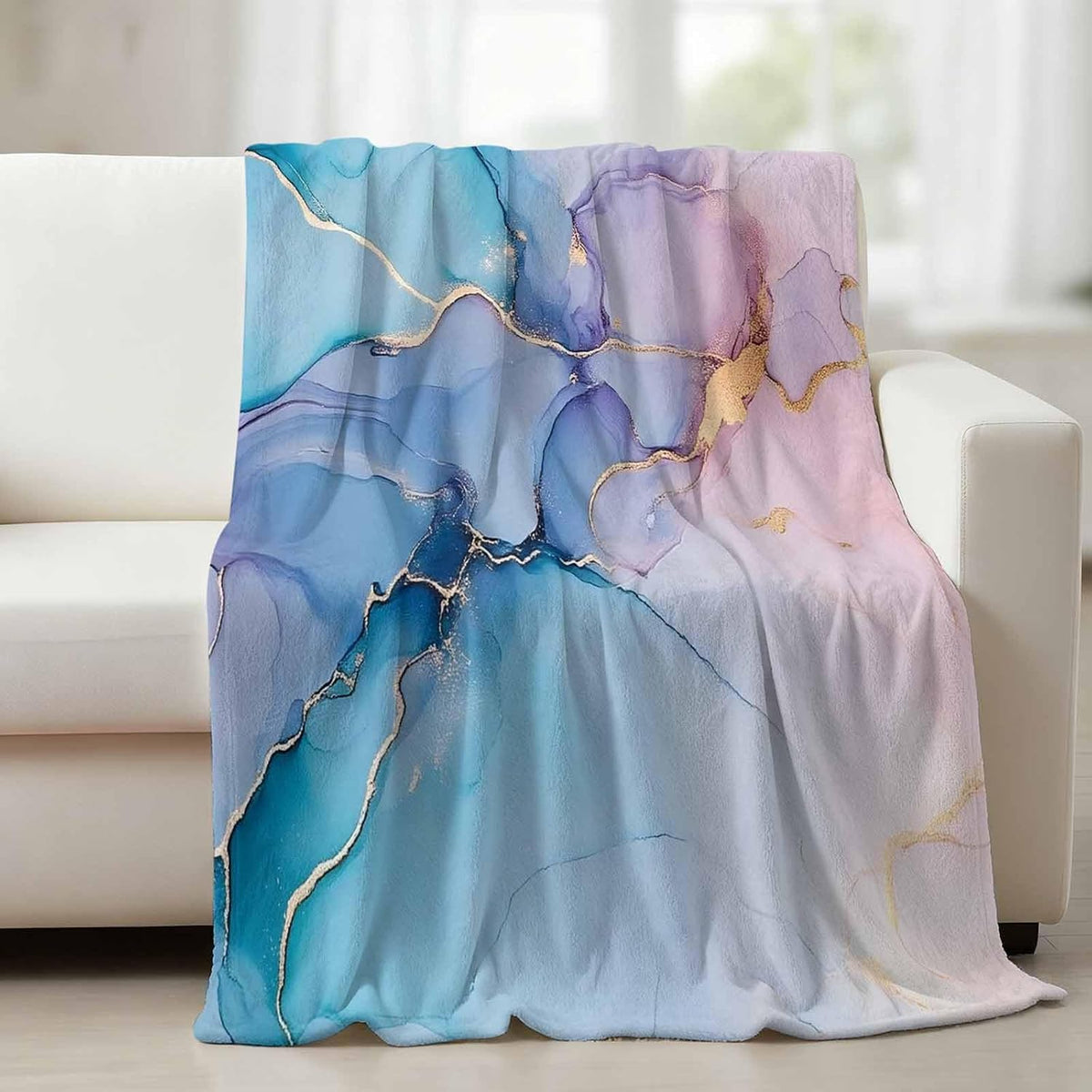 Throw Blanket for Couch Turquoise Abstract Marble Texture Soft Cozy Fluffy Fleece Blankets and Throws for Bed,Sofa,Travel， 30x40 Inches, Modern Pink Gradient