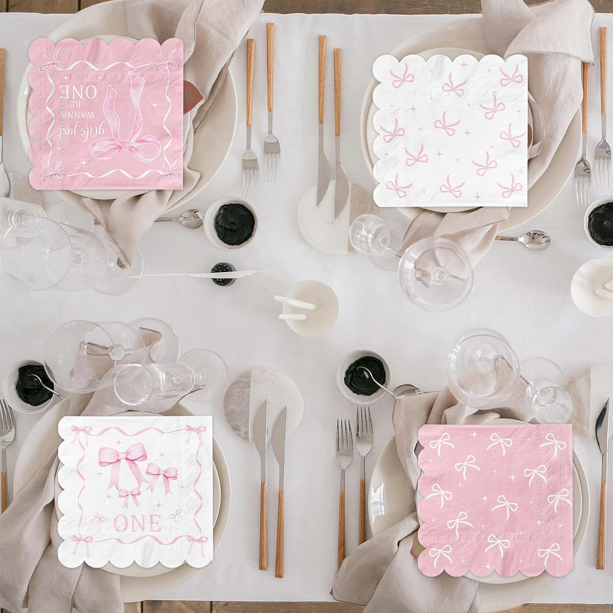 Pink Bow 1st Birthday Party Decorations 50pcs Girls Just Wanna Be One Napkins Disposable Coquette Birthday Paper Napkin for Girls Baby Shower Party Supplies