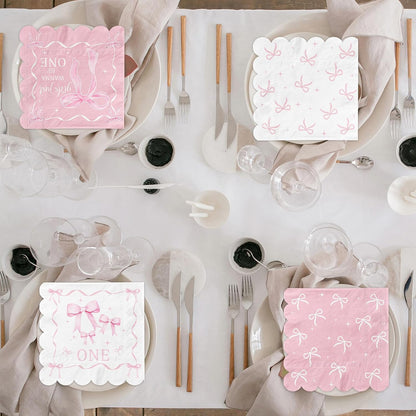 Pink Bow 1st Birthday Party Decorations 50pcs Girls Just Wanna Be One Napkins Disposable Coquette Birthday Paper Napkin for Girls Baby Shower Party Supplies