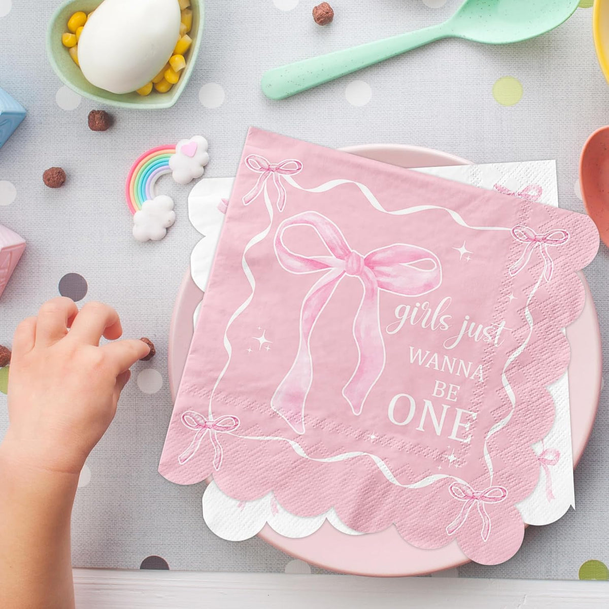 Pink Bow 1st Birthday Party Decorations 50pcs Girls Just Wanna Be One Napkins Disposable Coquette Birthday Paper Napkin for Girls Baby Shower Party Supplies