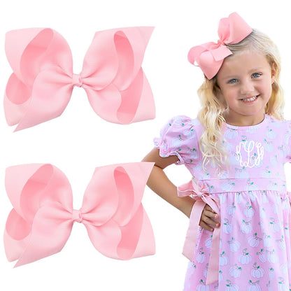 2PCS 6inch Hair Bows Clips, Pink Layered Grosgrain Ribbon Bows Hair Alligator Clips Hair Barrettes for Baby Girls Infants Toddlers Kids Teens Children