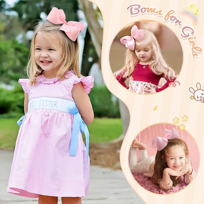 2PCS 6inch Hair Bows Clips, Pink Layered Grosgrain Ribbon Bows Hair Alligator Clips Hair Barrettes for Baby Girls Infants Toddlers Kids Teens Children