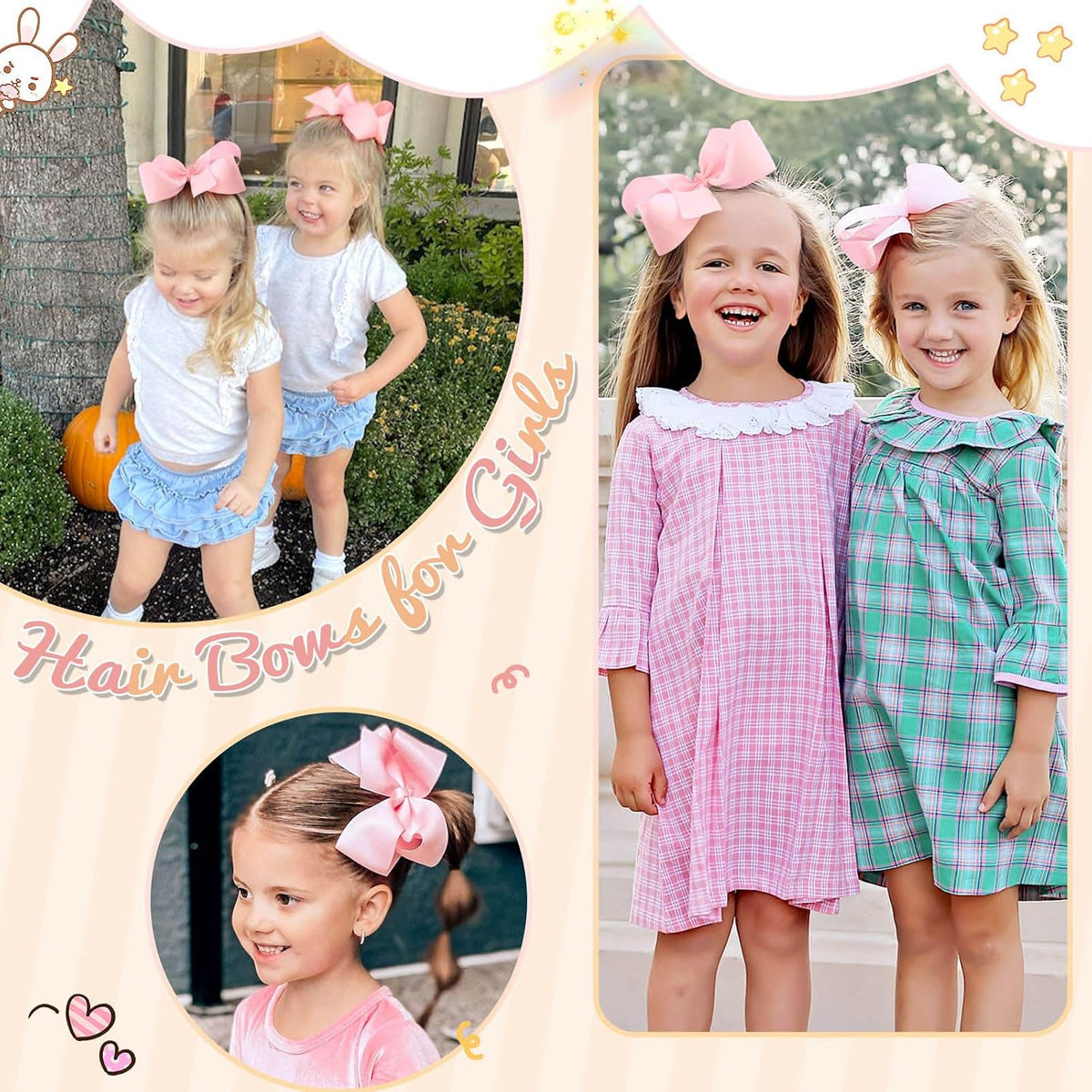 2PCS 6inch Hair Bows Clips, Pink Layered Grosgrain Ribbon Bows Hair Alligator Clips Hair Barrettes for Baby Girls Infants Toddlers Kids Teens Children