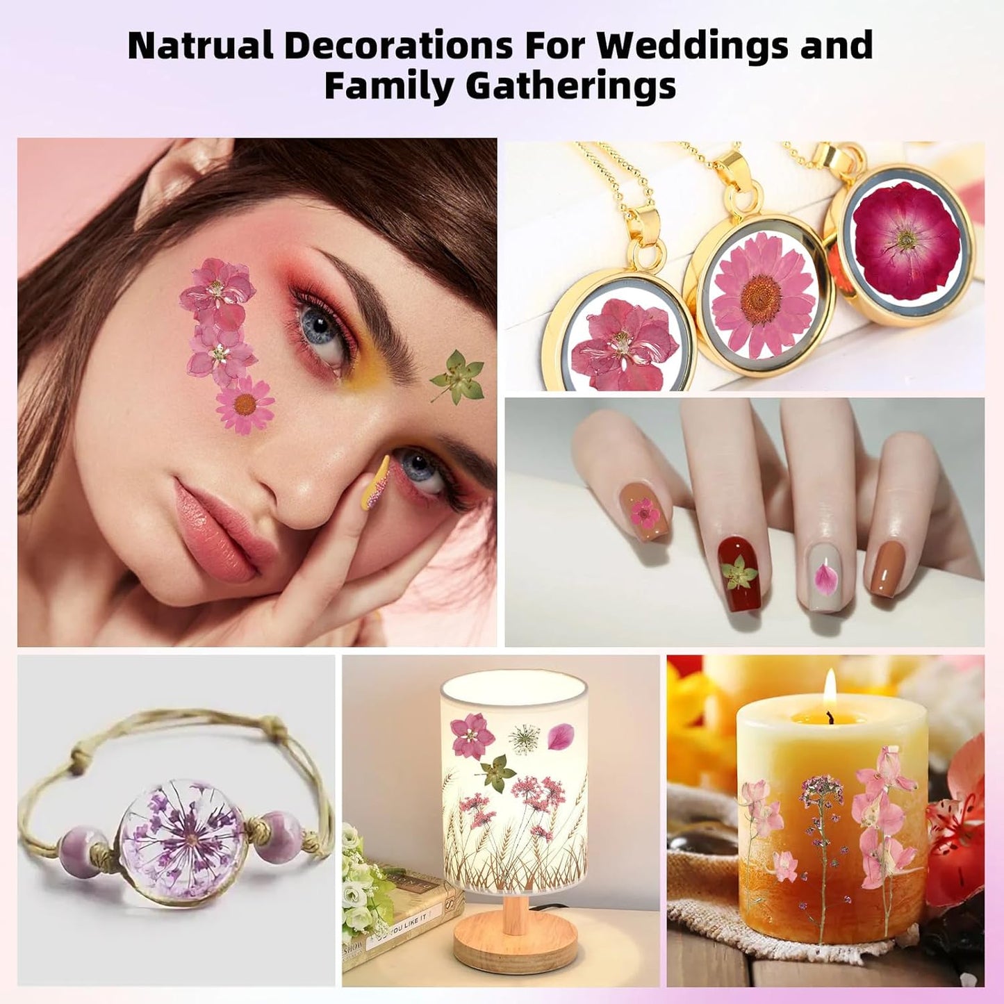 12“ Large Bulk Dried Pressed Flowers for Glass Frame, Real Dry Natural Flower Leaf for Resin Mold, Cake Decor, Holiday Decorations, Phone Cases, Invitations (Pink Fairy)