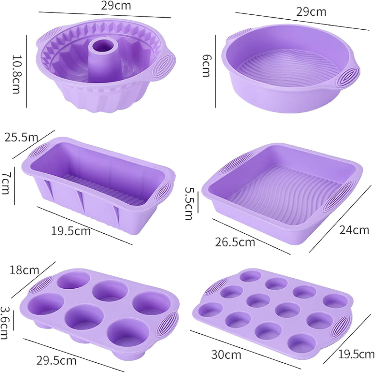 Silicone Baking Tray Silicone Mold Sets Muffin Cup Toast Baking Pan Diy Cake Mold Bakeware Cake Decoration Accessories 6Pcs Set Pink