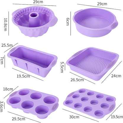 Silicone Baking Tray Silicone Mold Sets Muffin Cup Toast Baking Pan Diy Cake Mold Bakeware Cake Decoration Accessories 6Pcs Set Pink