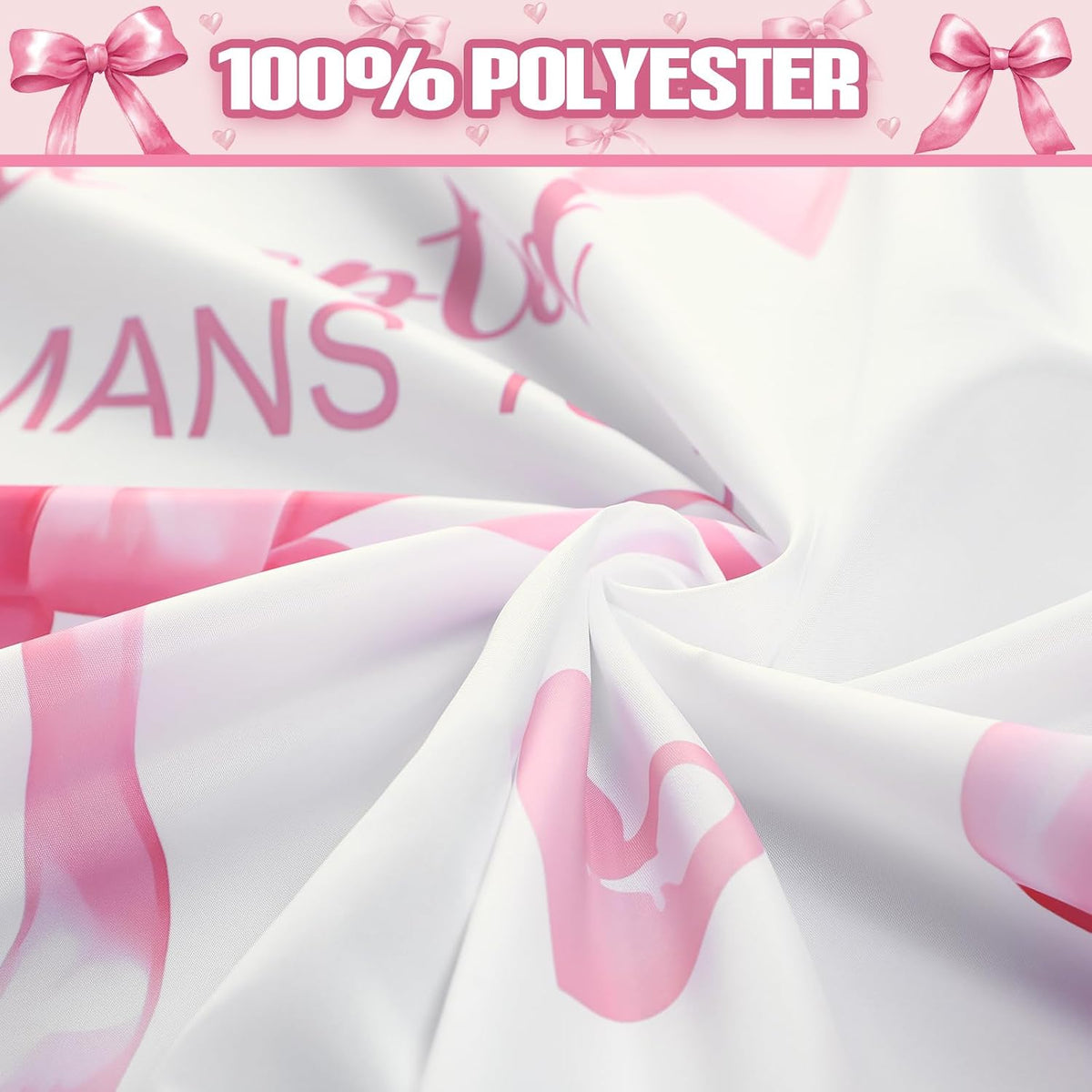 4 Pcs Pink Bow Shower Curtain Set Bible with Rugs, 12 Hooks
