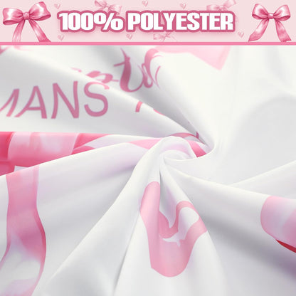 4 Pcs Pink Bow Shower Curtain Set Bible with Rugs, 12 Hooks