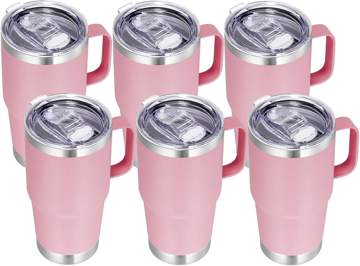 20 oz Tumbler with Handle Insulated Travel Mugs Set of 6, Pink