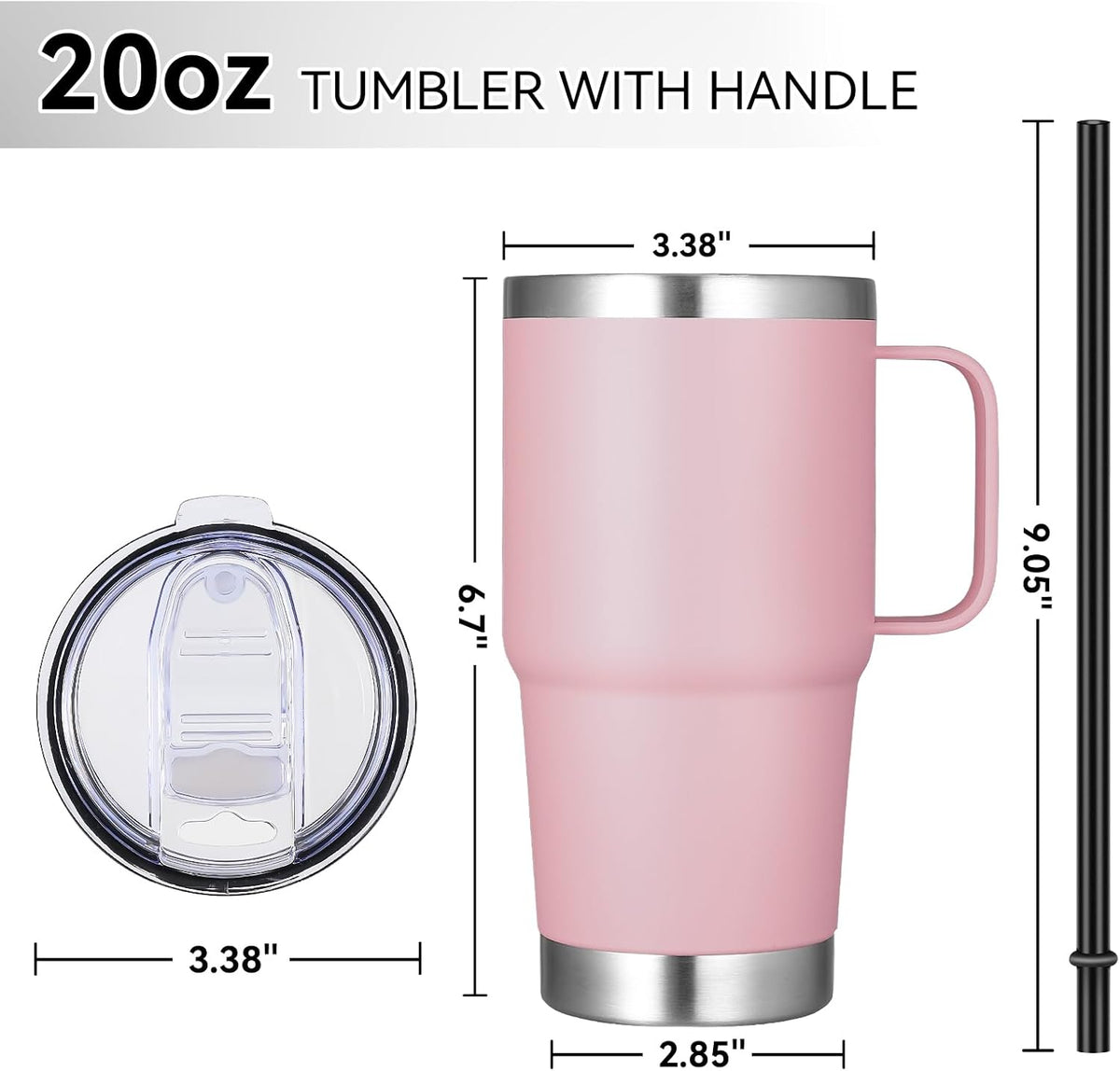20 oz Tumbler with Handle Insulated Travel Mugs Set of 6, Pink