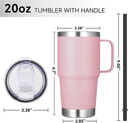 20 oz Tumbler with Handle Insulated Travel Mugs Set of 6, Pink