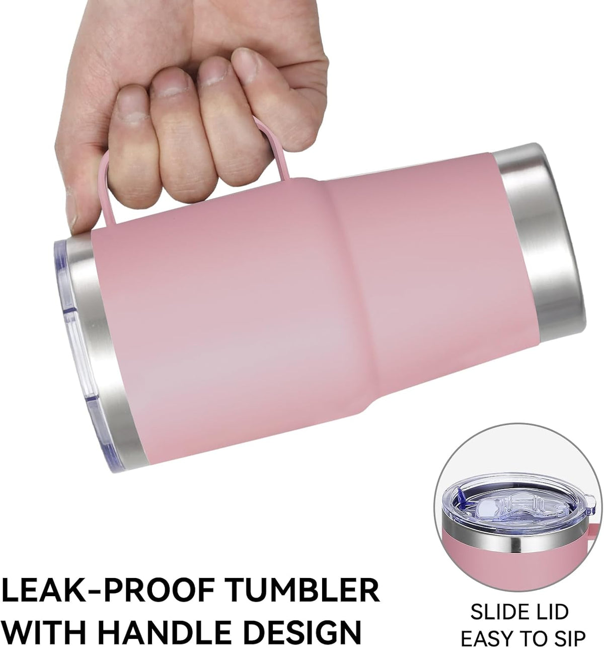 20 oz Tumbler with Handle Insulated Travel Mugs Set of 6, Pink