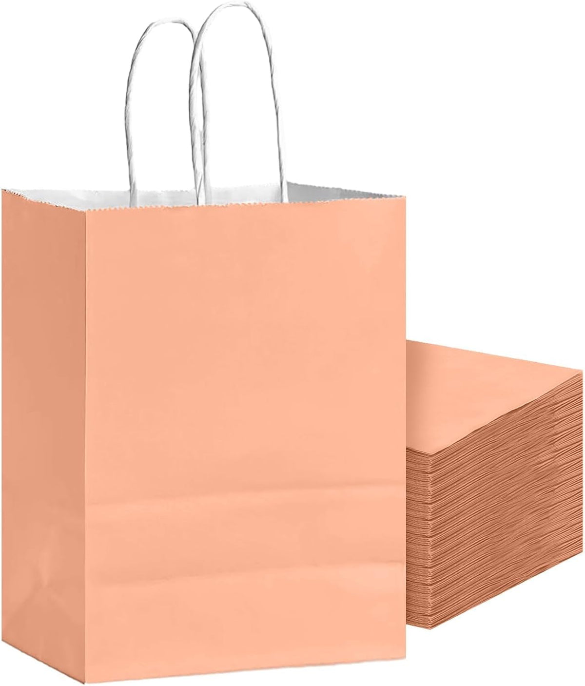 24Pcs Paper Gift Bag with Handles Bulk Peach Pink Paper Bags Multiple Uses (8.3"x6"x3.15", Small Size)
