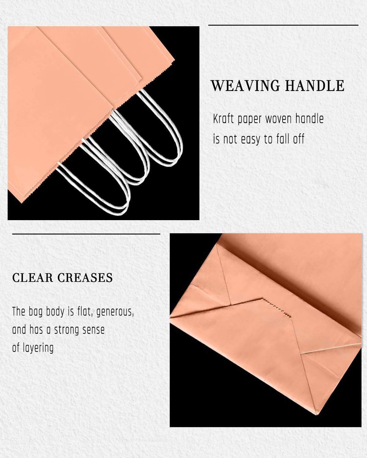 24Pcs Paper Gift Bag with Handles Bulk Peach Pink Paper Bags Multiple Uses (8.3"x6"x3.15", Small Size)