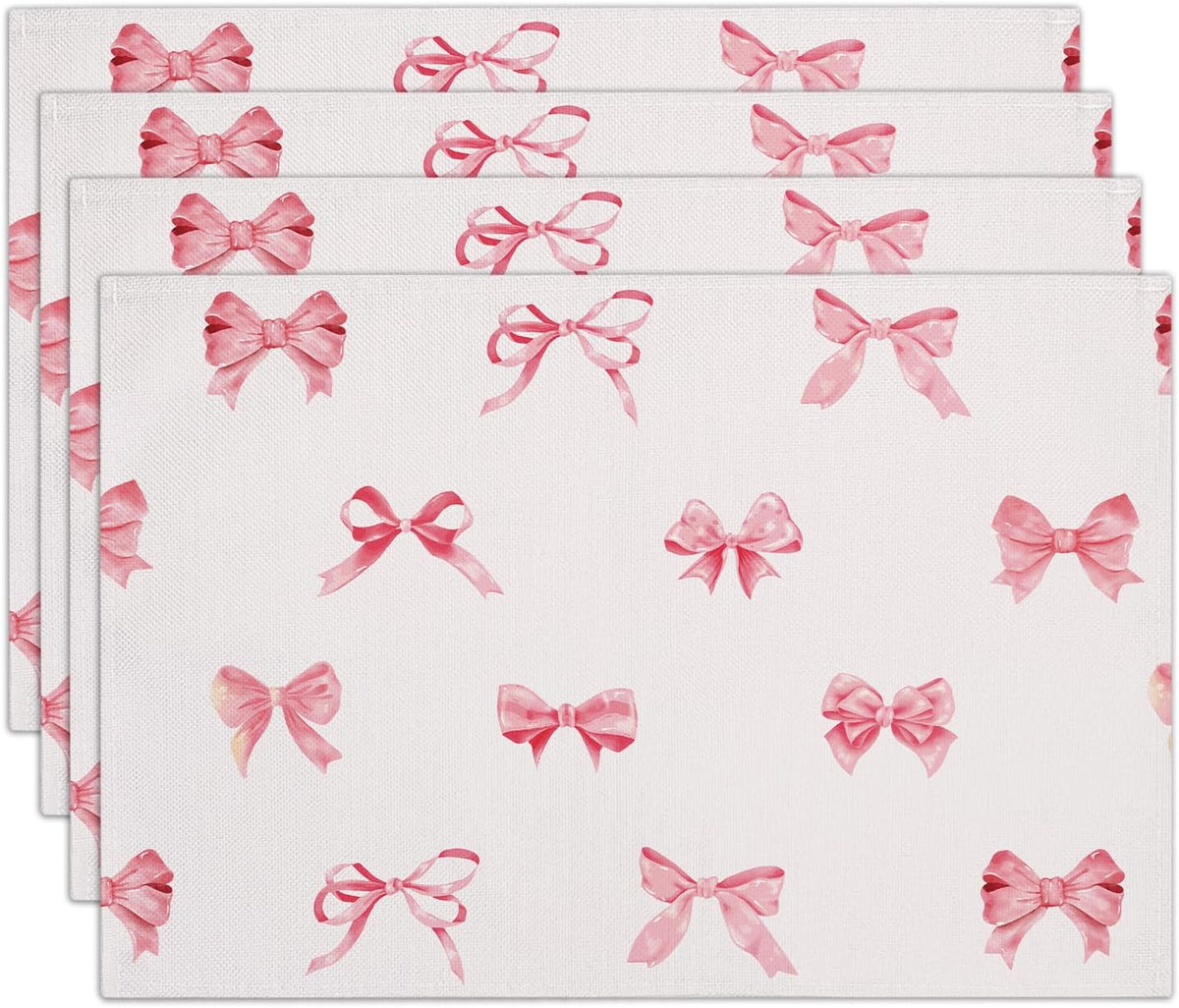 Pink Bow Placemats Set of 4, 12x18 Inch Waterproof Washable Heat Resistant Place Mats, Table Placemats for Dining Restaurant Farmhouse Decoration, Bridal Shower Wedding Party Table Decor -rc13