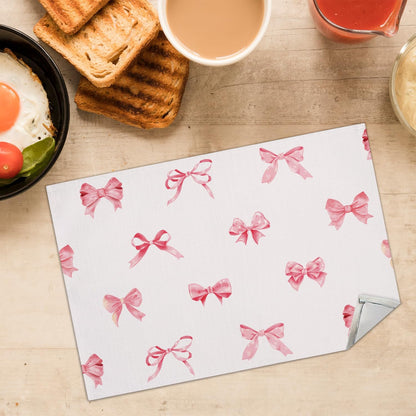 Pink Bow Placemats Set of 4, 12x18 Inch Waterproof Washable Heat Resistant Place Mats, Table Placemats for Dining Restaurant Farmhouse Decoration, Bridal Shower Wedding Party Table Decor -rc13