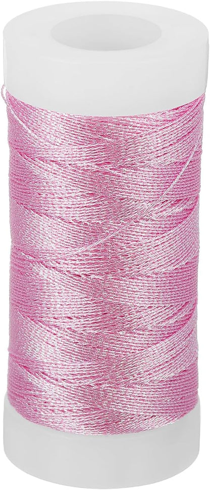 Metallic Thread, 100 Yards Embroidery Thread for Sewing Machine Hand Embroidery DIY Crafts Needlework Gift Wrapping Jewelry Making Decoration, Pink