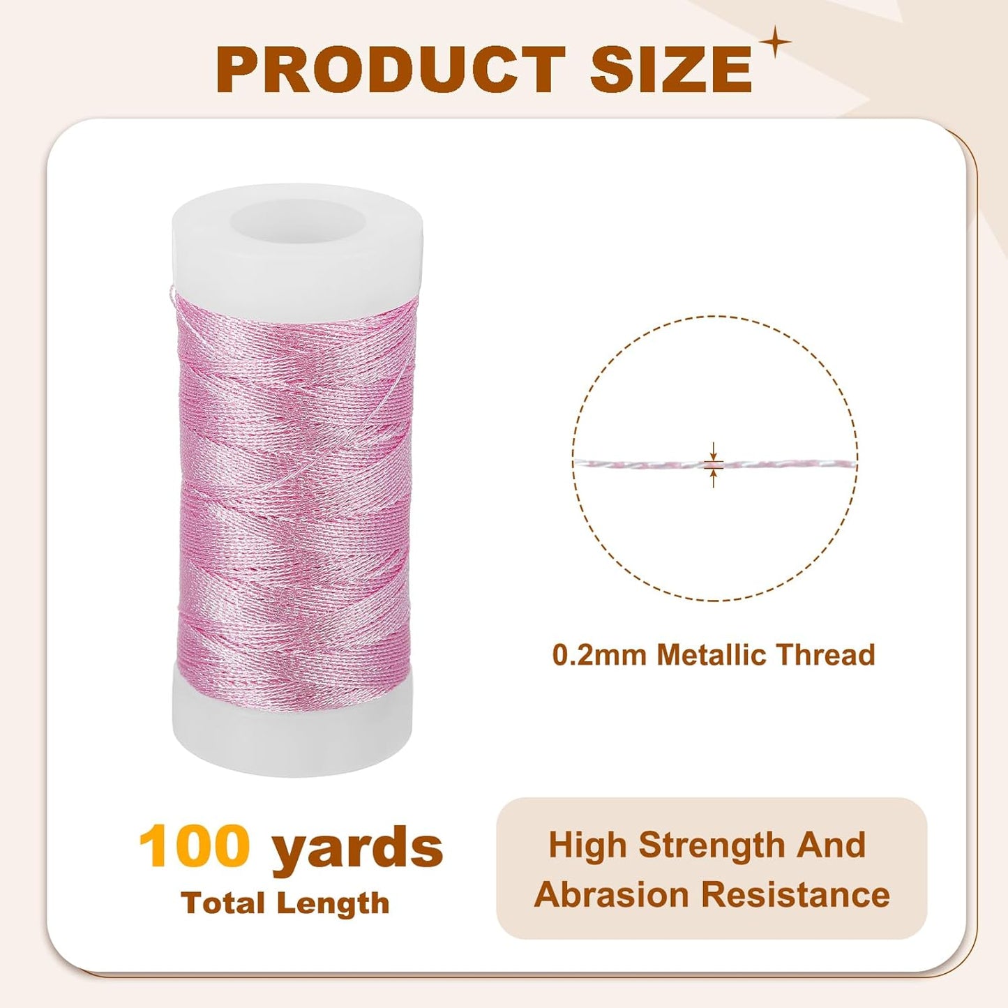 Metallic Thread, 100 Yards Embroidery Thread for Sewing Machine Hand Embroidery DIY Crafts Needlework Gift Wrapping Jewelry Making Decoration, Pink