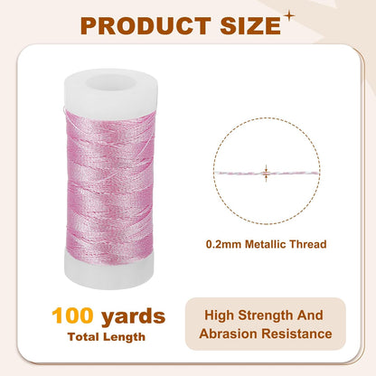 Metallic Thread, 100 Yards Embroidery Thread for Sewing Machine Hand Embroidery DIY Crafts Needlework Gift Wrapping Jewelry Making Decoration, Pink