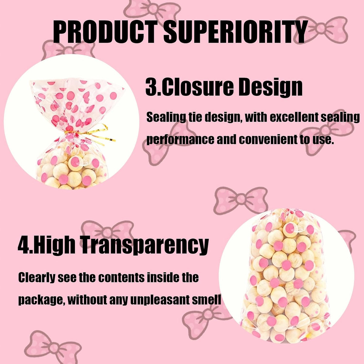 200Pcs Cellophane Treat Bags,10.8 x 4.9Inch Plastic Candy Bags,Cellophane Bags,Goodie Candy with 220Pcs Twist Ties for Valentine, Birthday, Gift Cookie Snack Packing Party Favor Supplies (Pink)