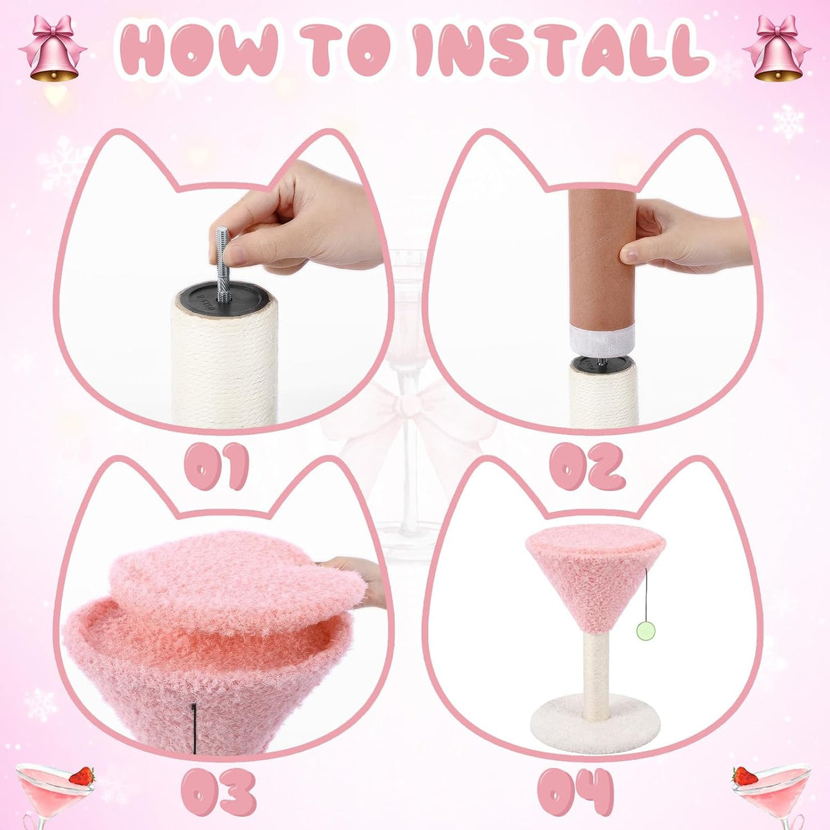 Pink Martini Cat Scratching Post 19.7" H with Dangling Ball