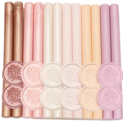 Pink Sealing Wax Sticks - 12 Pcs Glue Gun Seal Set for Stamps, 6 Colors, 0.43'' Compatible