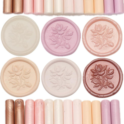 Pink Sealing Wax Sticks - 12 Pcs Glue Gun Seal Set for Stamps, 6 Colors, 0.43'' Compatible