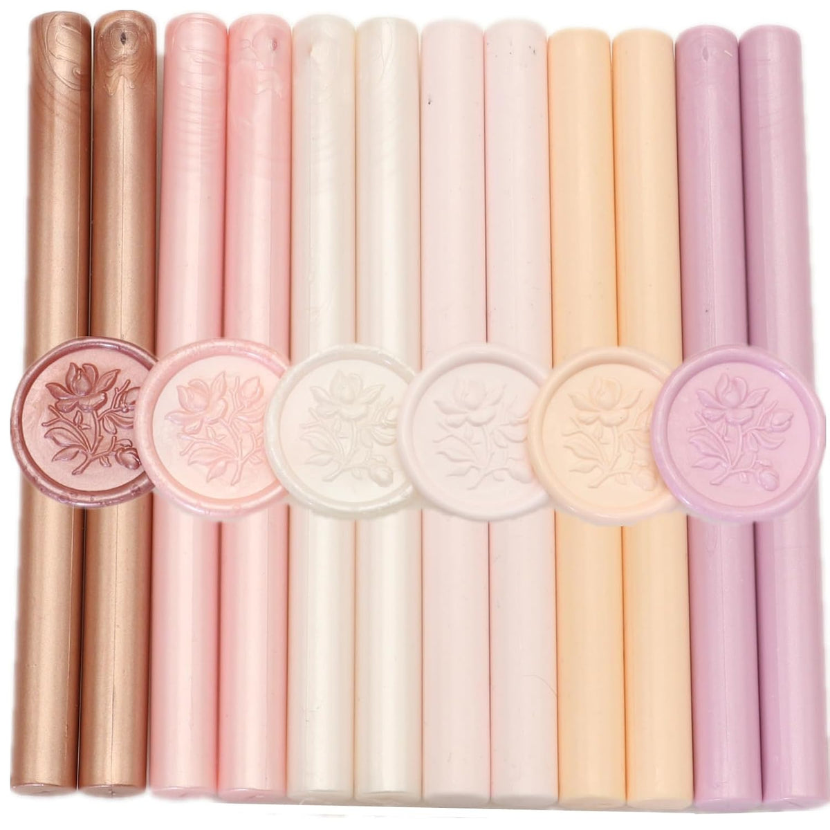Pink Sealing Wax Sticks - 12 Pcs Glue Gun Seal Set for Stamps, 6 Colors, 0.43'' Compatible