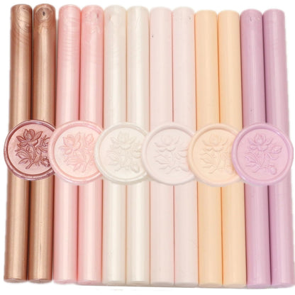 Pink Sealing Wax Sticks - 12 Pcs Glue Gun Seal Set for Stamps, 6 Colors, 0.43'' Compatible